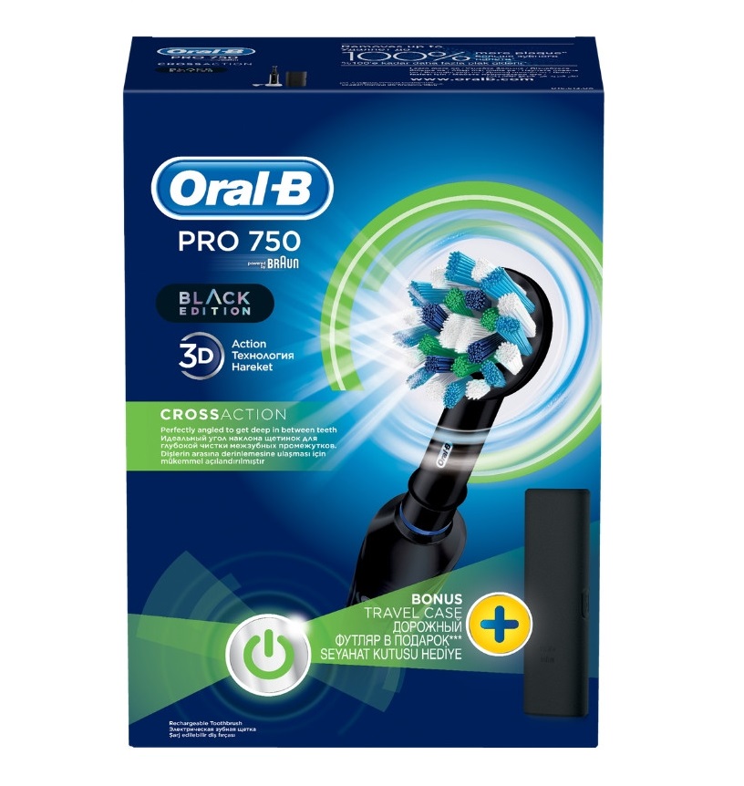 ORAL-B PRO 750 Black Edition Ηλεκτρική Οδοντόβουρτσα με Δώρο Θήκη Ταξιδιού